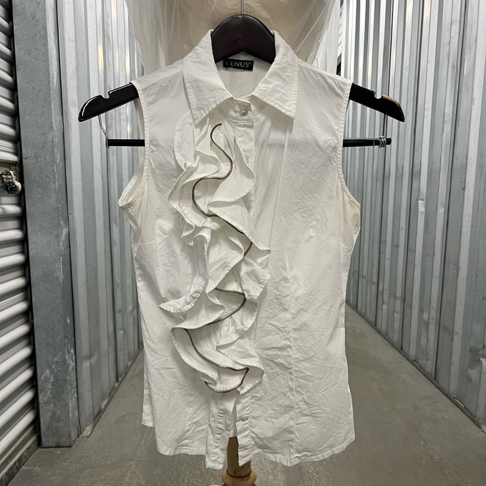 Venus Collared Button-Down Womens Sleeveless Top … - image 1